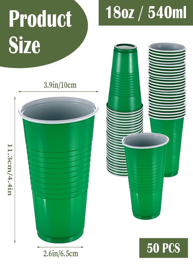 AojSup 50 Pcs Green Plastic Cups Disposable, Green 18-Ounce Plastic Party Cups, Strong and Sturdy for Wedding Birthday Graduation Party Valentine Christmas Picnics Barbecues Supplies - Image 2